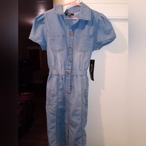 Girls blue jean one piece skirt size 10/12 with waist tie